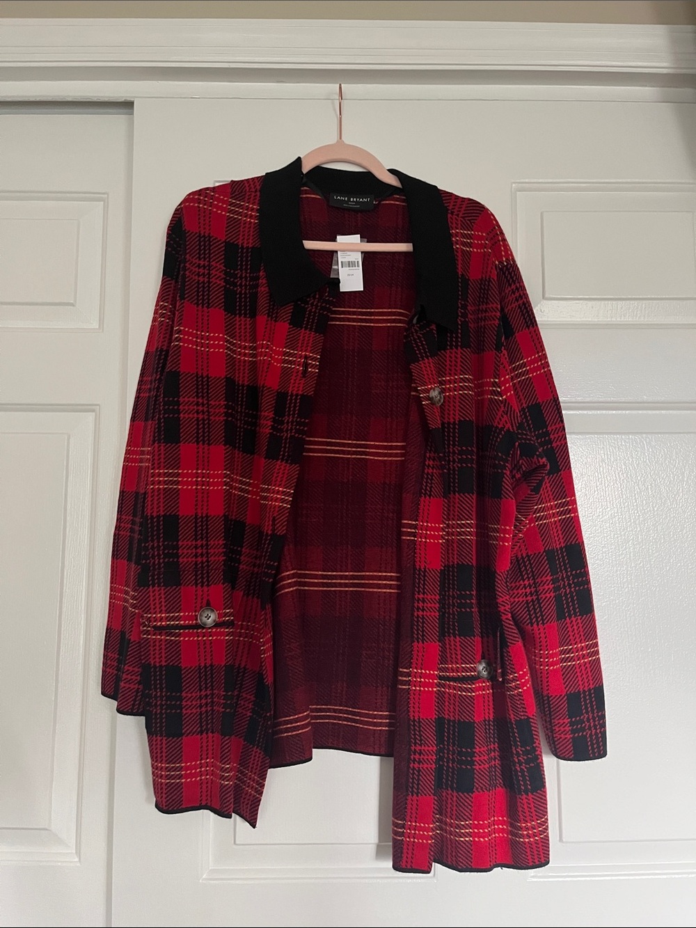 Lane Bryant Red and Black Plaid Blazer with Black Collar 22/24